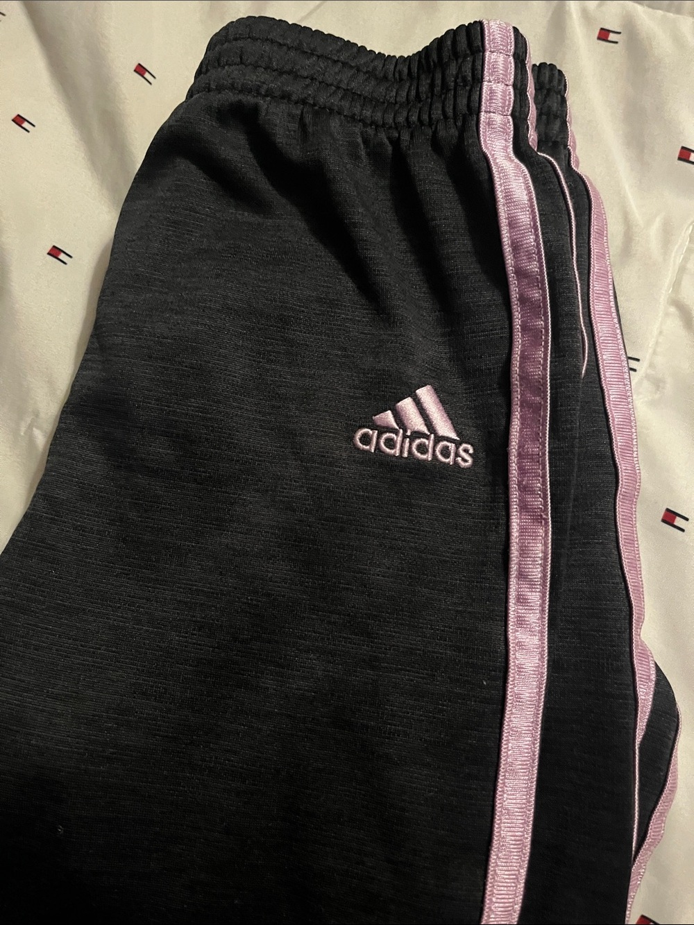 adidas Kids Black Joggers with Pink Trim and Logo